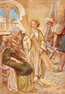 Scene from the biblical story, Jesus as a teenager in Nazareth, authentic reproduction of a school
