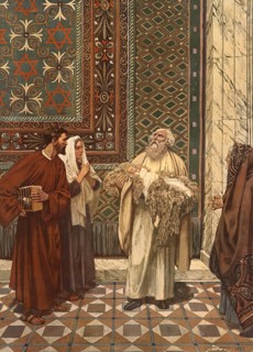 Scene from the biblical story, The Presentation in the Temple, refers to the biblical event in