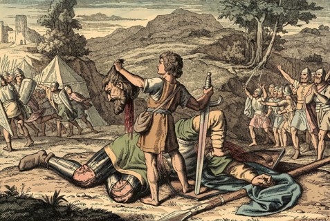 Scene from the biblical story, The story of David and Goliath is from the Old Testament of the