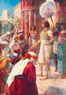 Scene from the biblical story, Joseph and his brothers, authentic reproduction of a school mural,