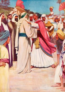 Scene from the biblical story, The meeting of Jacob and Joseph is a central event in the Bible, in