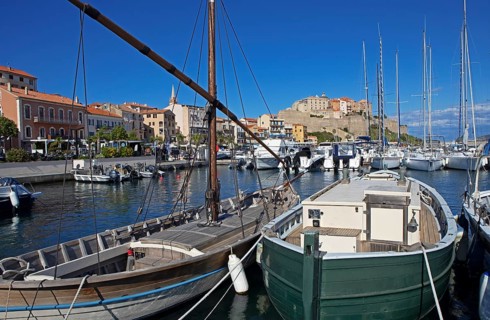 Calvi marina with citadel at the back, Balagne, Haute-Corse Department, Corsica, France