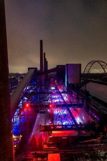 Ice rink at the Zollverein coking plant, ice skating with music and many lighting effects, Essen,