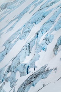 Blue rugged glacier ice with crevasses and snow, detail, Exit Glacier, Kenai Peninsula, Alaska, USA