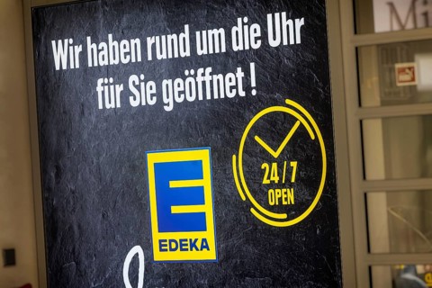 EDEKA supermarket at Stuttgart Airport. It is open around the clock, seven days a day. 24-7.