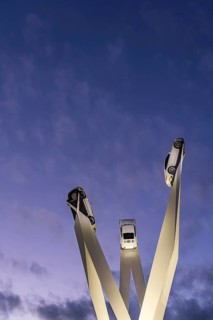 Inspiration 911 artwork by Gerry Judah in front of the Porsche headquarters on Porscheplatz: three