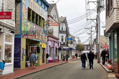 Commercial Street, busy street with passers-by, numerous shops, art galleries, restaurants, cafes