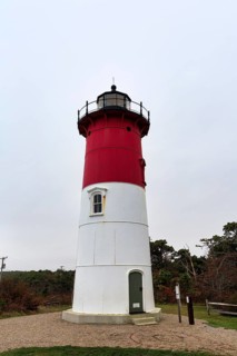 Historic lighthouse, Nauset lighthouse Beach, twilight in autumn, Cape Cod National Seashore in