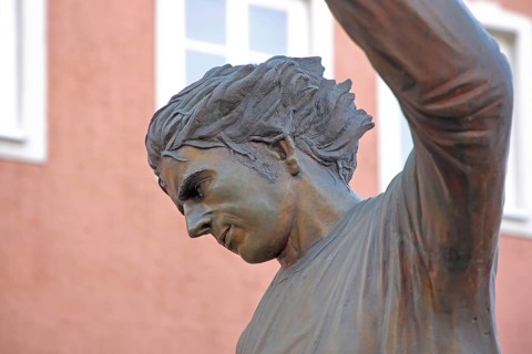 Memorial to soccer player Gerd Müller, German national team player, soccer legend, detail, bronze