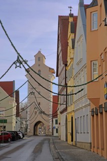 Reimlinger Tor built 14th century and houses, city tower and city gate of the city fortifications,