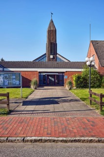St. Ulrich Catholic Church, church tower, brick building material, entrance, display case, lantern,