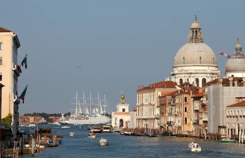 Grand Canal and Wind Surf Cruise Ship in Bacino di San Marco, Venice, Veneto, Italy