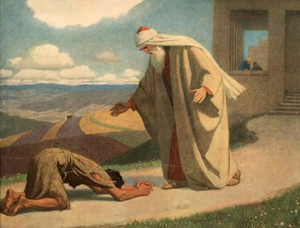 Scene from the biblical story, the famous biblical parable of the prodigal son, authentic