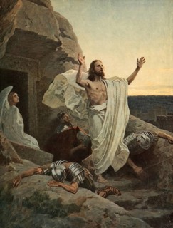Scene from the biblical story, The Resurrection of Jesus Christ, authentic reproduction of a school