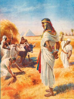 Scene from the biblical story, the rich harvest in Egypt, authentic reproduction of a school mural,