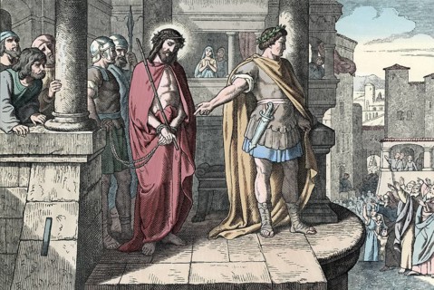 Scene from the biblical story, in the Bible it is told that the Roman governor Pontius Pilate gave