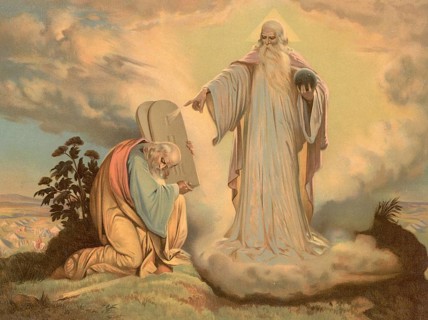 Scene from the biblical story, The Legislation on Mount Sinai is the central event in which God