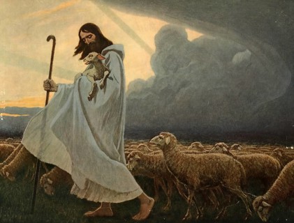Scene from the biblical story, The Good Shepherd, is a central metaphor for Jesus Christ in the