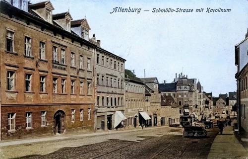 Altenburg, Schmölln Straße with Karolinum, today Altenburger Land district, Thuringia, Germany,