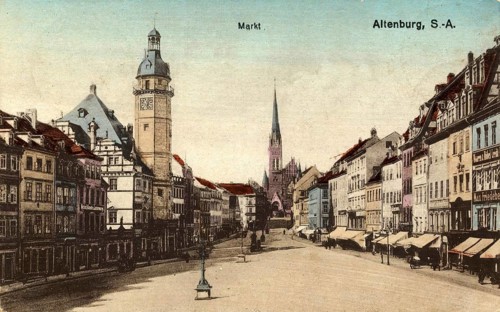 Altenburg, town hall and market, today Altenburger Land district, Thuringia, Germany, postcard,