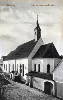 Lower Capuchin monastery in Altötting at night, Altötting district, Upper Bavaria, Bavaria,