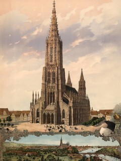 Ulm Minster in Ulm, Baden-Württemberg, Germany, impressive Gothic cathedral with surrounding city