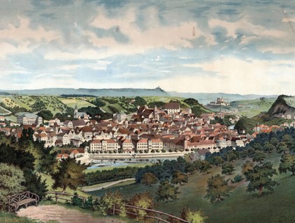 Schwäbisch Hall, city in northeast Baden-Württemberg, Germany, panorama of a city with a river and