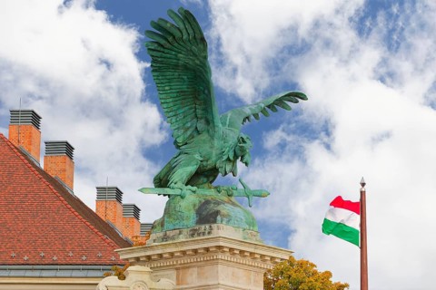 Buda Castle, Mythological Turul bird statue, Budapest, Hungary