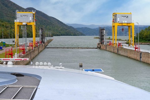 Hydroelectric dam and Power station on the Danube river, Iron Gates, Serbia