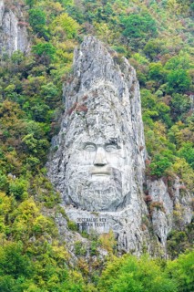 Stone carved sculpture of King of Dacia Decebalus, Iron Gates, Serbia