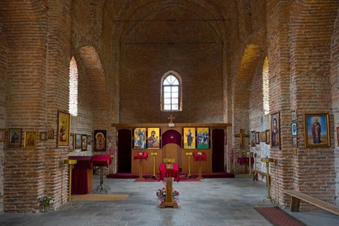 Extensive nave with stone vaults, icons and solemn atmosphere, historical flair, church, Batonis
