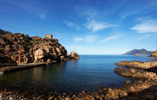 Marina de Porto in Porto Bay, a UNESCO World Heritage Site, Porto, Ota, west coast of Corsica,