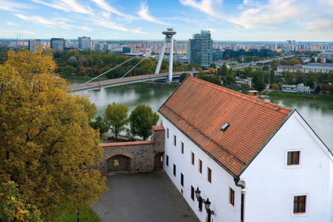Bridge of the Slovak National Uprising or Most SNP bridge also known as UFO bridge, Bratislava,