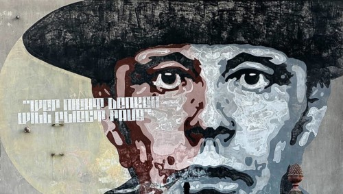 Wall painting of orticanoodles with the portrait of Joseph Beuys and his bon mot Wer nicht denken