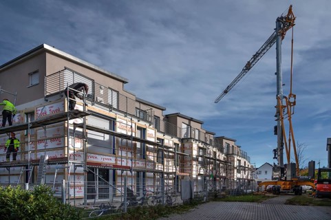 Thermal insulation is being installed on a residential block, Eckental, Mittelfranken, Bavaria,