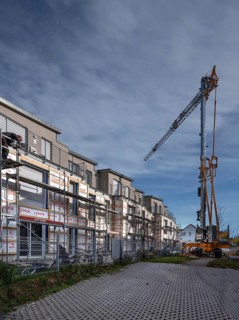 Thermal insulation is being installed on a residential block, Eckental, Mittelfranken, Bavaria,