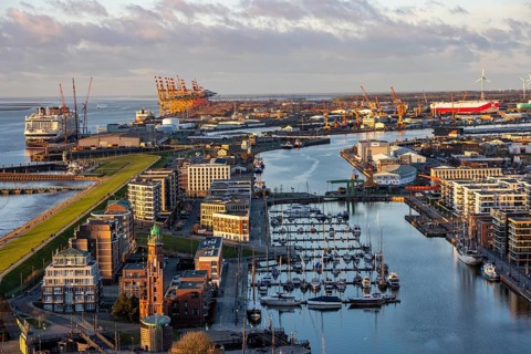 Overview of Bremerhaven's New Port and overseas port with container terminal, Disney Adventure