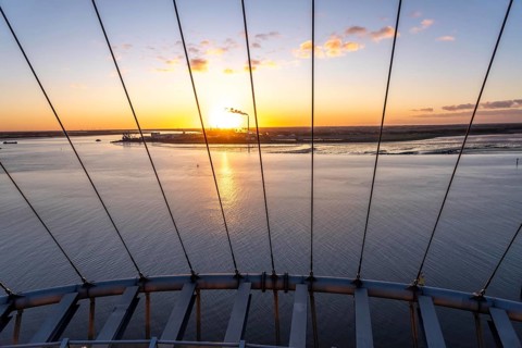 Viewing platform of the Atlantic Sail City Hotel Hochhaus, view over the whole of Bremerhaven