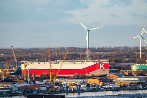 Overview of the overseas port with BLG Auto Terminal in Bremerhaven, Bremen, Niagara Highway car