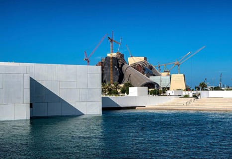 View of the Guggenheim Museum under construction, building on Saadiyat Island, Abu Dhabi, United