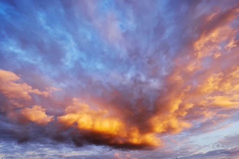 Stratocumulus cloud, cumulus clouds, blue sky, evening light, Windmühlenweg, Gronau, Münsterland,