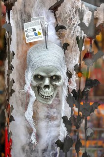 Skull as decoration for Halloween, Erlangen, Middle Franconia, Bavaria, Germany