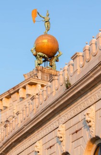 Dogana da Mar, moving wind vane of Fortuna on a gilded globe carried by atlases, Venice, Veneto,