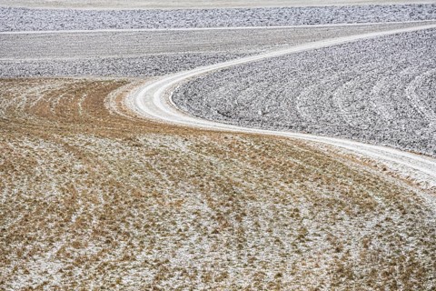Winter landscape in the Swabian Jura. There is hoarfrost in the fields. Münsingen,