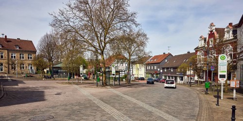 Niedersprockhövel bus stop church, bus platform, general architecture, houses, residential