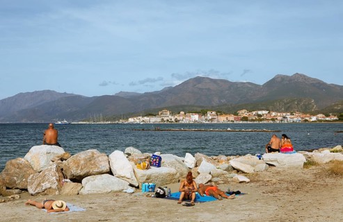 Beach or Plage de la Roya, in the back of Saint-Florent on the Gulf of Saint-Florent in the