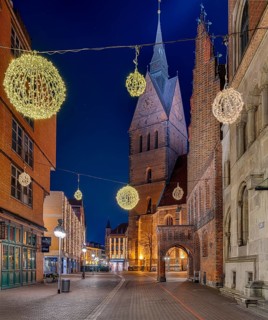 Christmas lights at the market church and old town hall in Hanover Germany