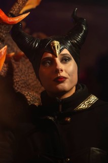 Female devil, woman with horns, portrait, fog, murmuring, winter, Waldburg Castle, Allgäu,