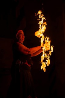 Fakelkranz is moved by woman, Feuer, Raunacht, Winter, Waldburg Castle, Allgäu, Baden-Württemberg,