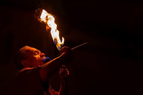 Fire Breather, Raunacht, Winter, Waldburg Castle, Waldburg, Allgäu, Baden-Württemberg, Germany